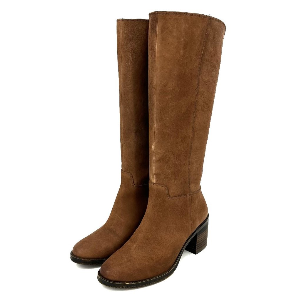 Lucky Brand Ritten Knee High Heeled Boots Tan Nubuck Suede Size 9